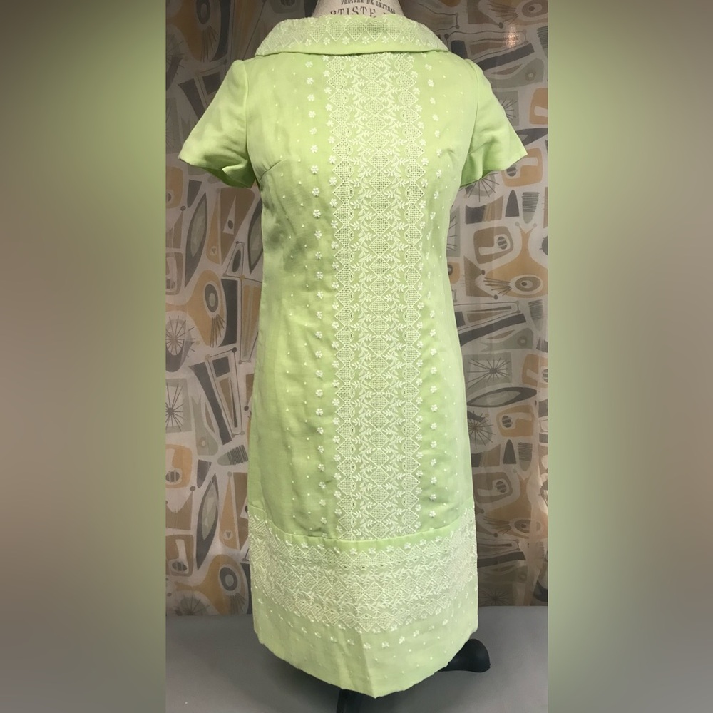 HENRY-LEE 60’s Knee-Length Multicolored Puff Sleeve Sheath Dress Palm Beach